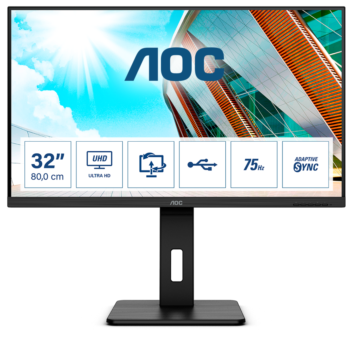 Bild von AOC U32P2 Office Monitor - 4K, Höhenverstellung, USB-Hub