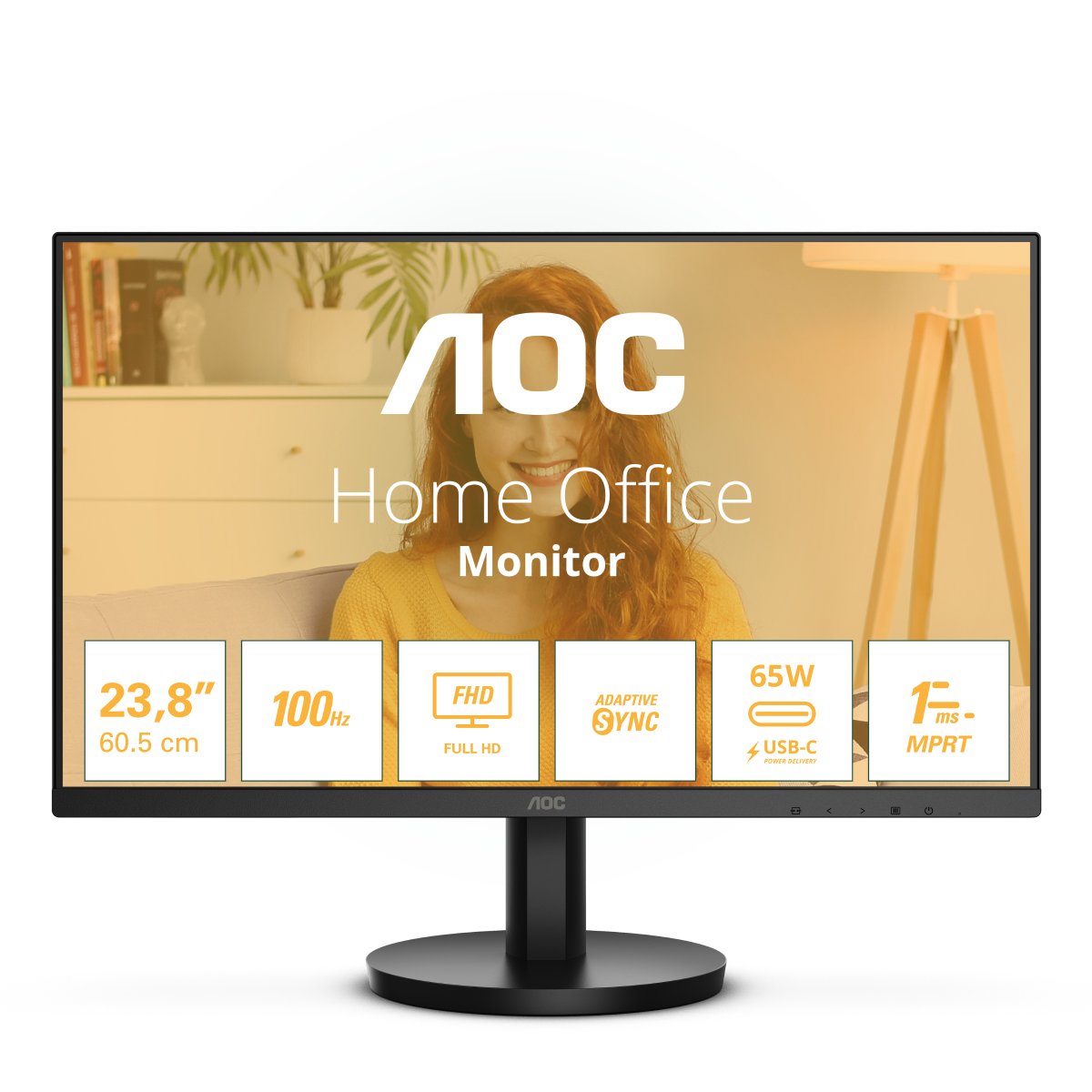 Bild von AOC 24B3CA2 24 Zoll Full HD Monitor, eingeb. Lautsprecher (1920x1080, 100 Hz, HDMI, USB-C (65 W Power Delivery), USB Hub) schwarz