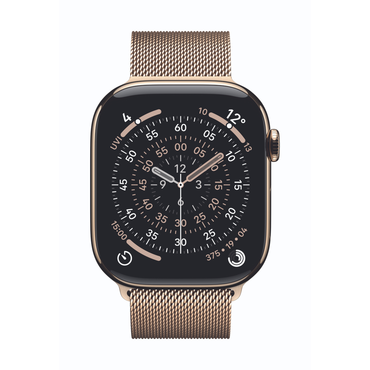 Bild von Apple Watch Series 11 Cellular 46mm Gold Titan Gehäuse mit Gold Milanaise Armband - S/M