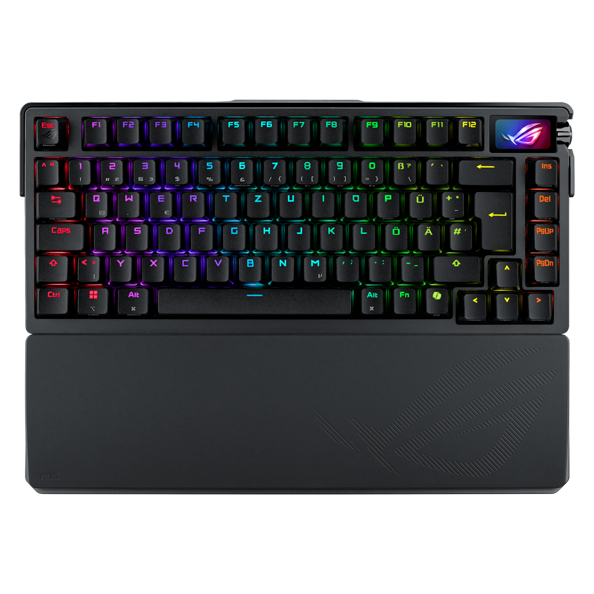 Bild von ASUS ROG Azoth Extreme RGB Gaming Tastatur mit 75% Layout - kabellose RGB Gaming Tastatur im Layout 75% mit Bluetooth und einem OLED Display zum ables