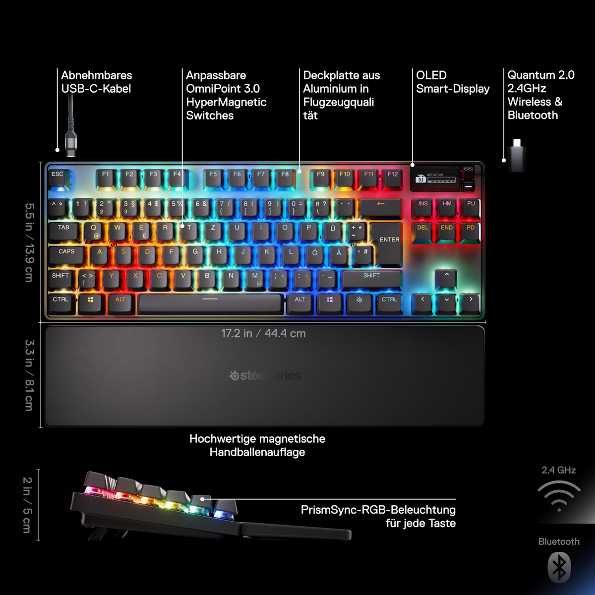 Bild von SteelSeries Apex Pro TKL Wireless Gen 3 DE-Layout - Kabellose Gaming Tastatur im E-Sports TKL-Formfaktor mit OmniPoint 3.0 HyperMagnetic-Schaltern