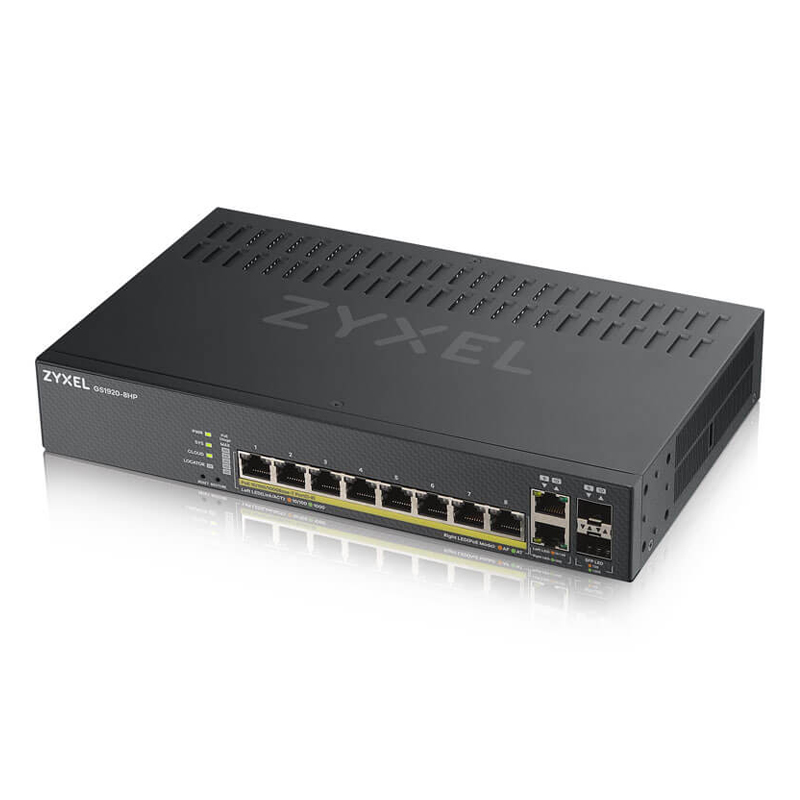 Bild von Zyxel GS1920-8HP V2 Smart Managed Switch 8x Gigabit Ethernet (8x PoE+, max. 130 Watt), 2x GbE/SFP Combo