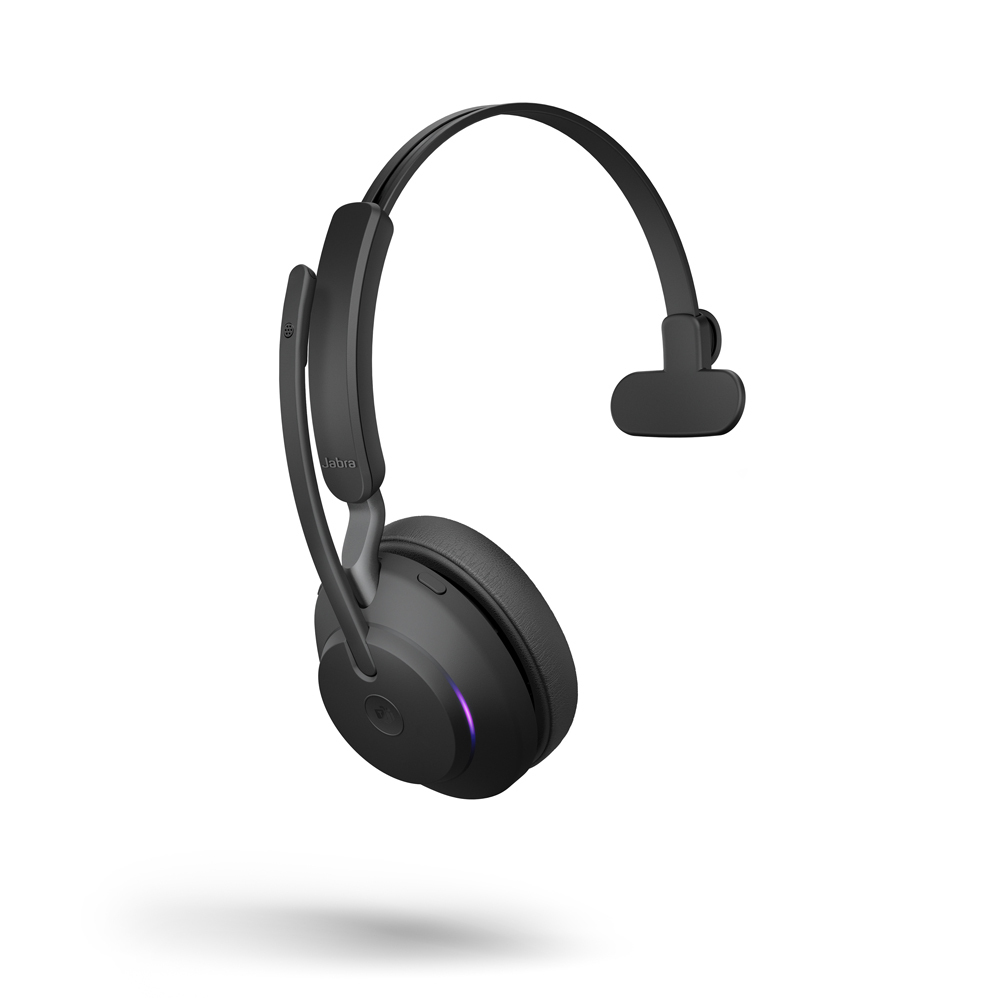 Bild von Jabra Evolve2 65 Headset, Mono, kabellos, schwarz Bluetooth, inkl. Link 380 USB-A, inkl. Ladestation, optimiert für unified communication