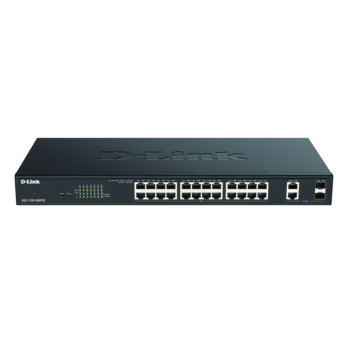 Bild von D-Link DGS-1100-26MPV2 Smart+ Managed Switch [24x Gigabit Ethernet Max PoE, 2x GbE/SFP Combo]