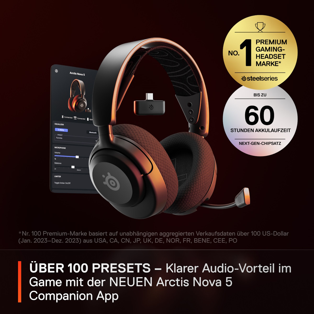 Bild von SteelSeries Arctis Nova 5 Wireless kabelloses Gaming Headset für PC, Switch, PlayStation und Mobilgeräte, ClearCast 2.X Mikrofon, 60 Stunden Akkulaufz