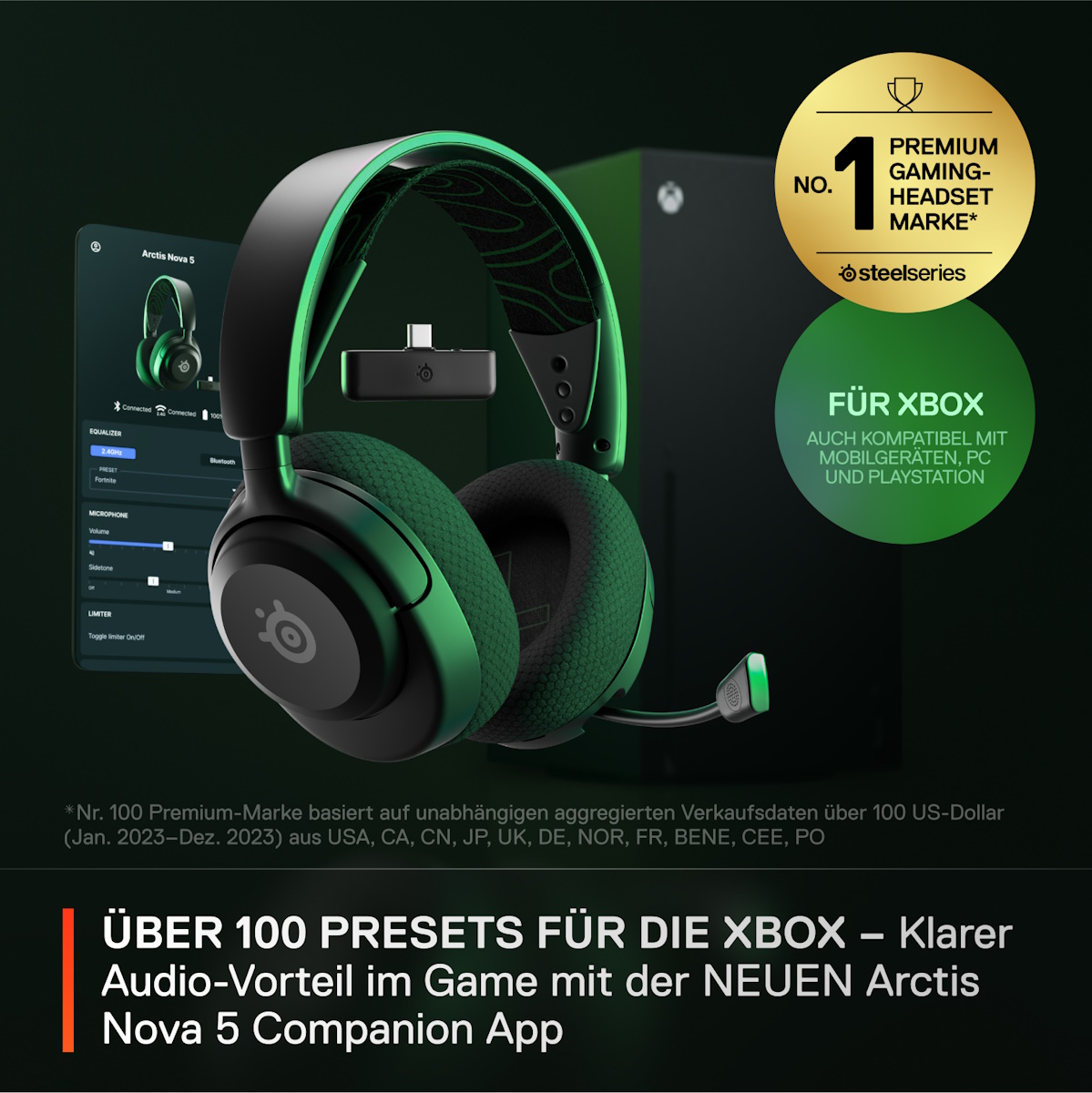 Bild von SteelSeries Arctis Nova 5X Wireless kabelloses Gaming Headset für PC, XBOX, Switch, PlayStation, ClearCast 2.X Mikrofon, 60 Stunden Akkulaufzeit