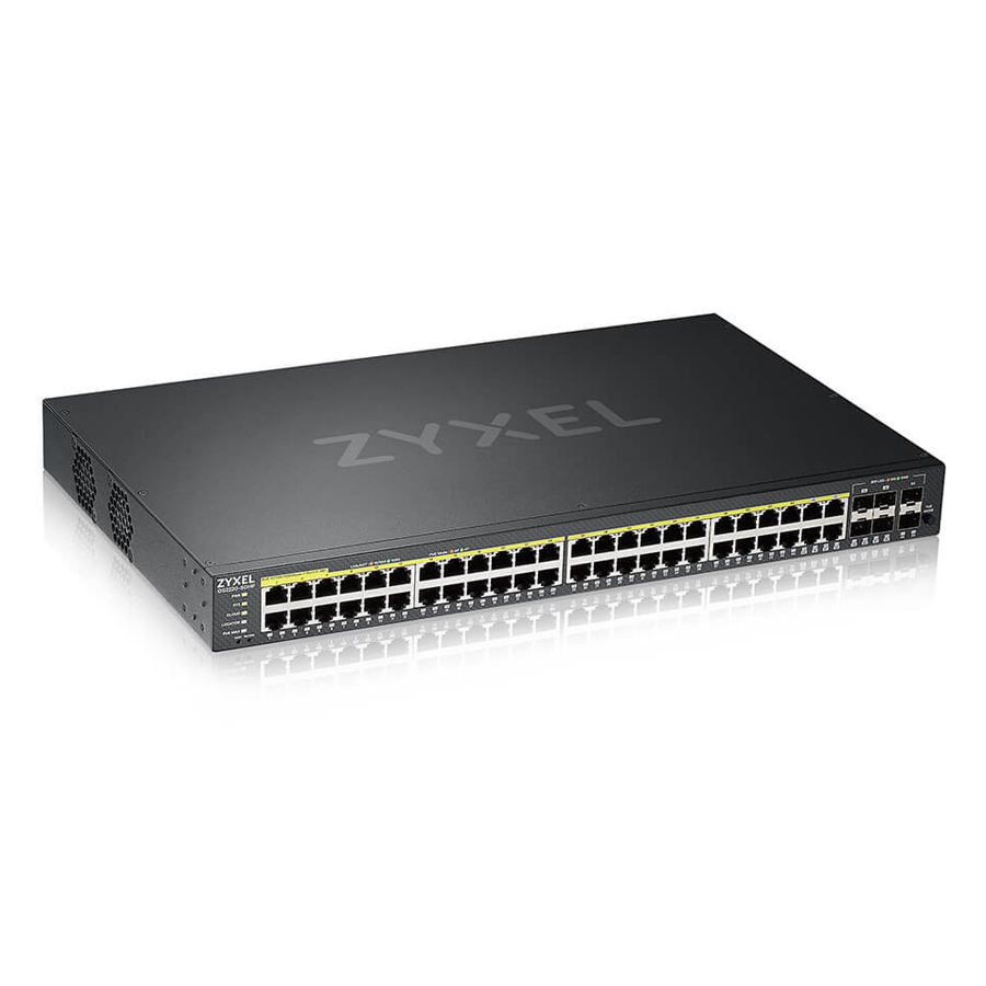 Bild von Zyxel GS2220-50HP Managed Switch 44x Gigabit Ethernet und 4x RJ45/SFP Combo (PoE+, max. 375W), 2x 1G SFP