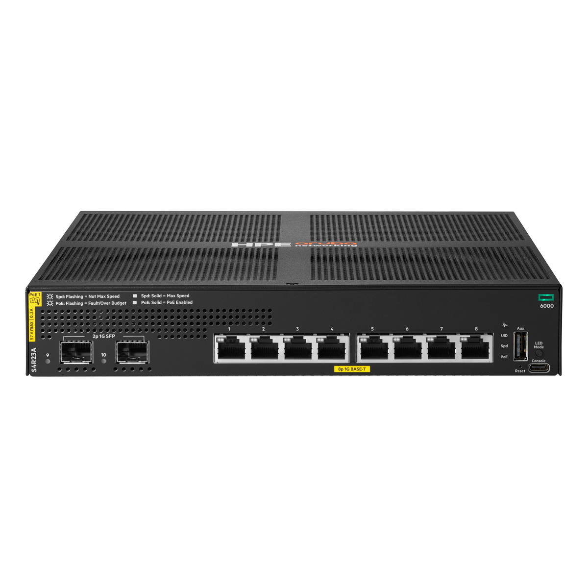 Bild von HPE Aruba Networking CX6000 Managed Switch (S4R23A) 8x 1G Ethernet, 2x 1G SFP, PoE/PoE+ 67W
