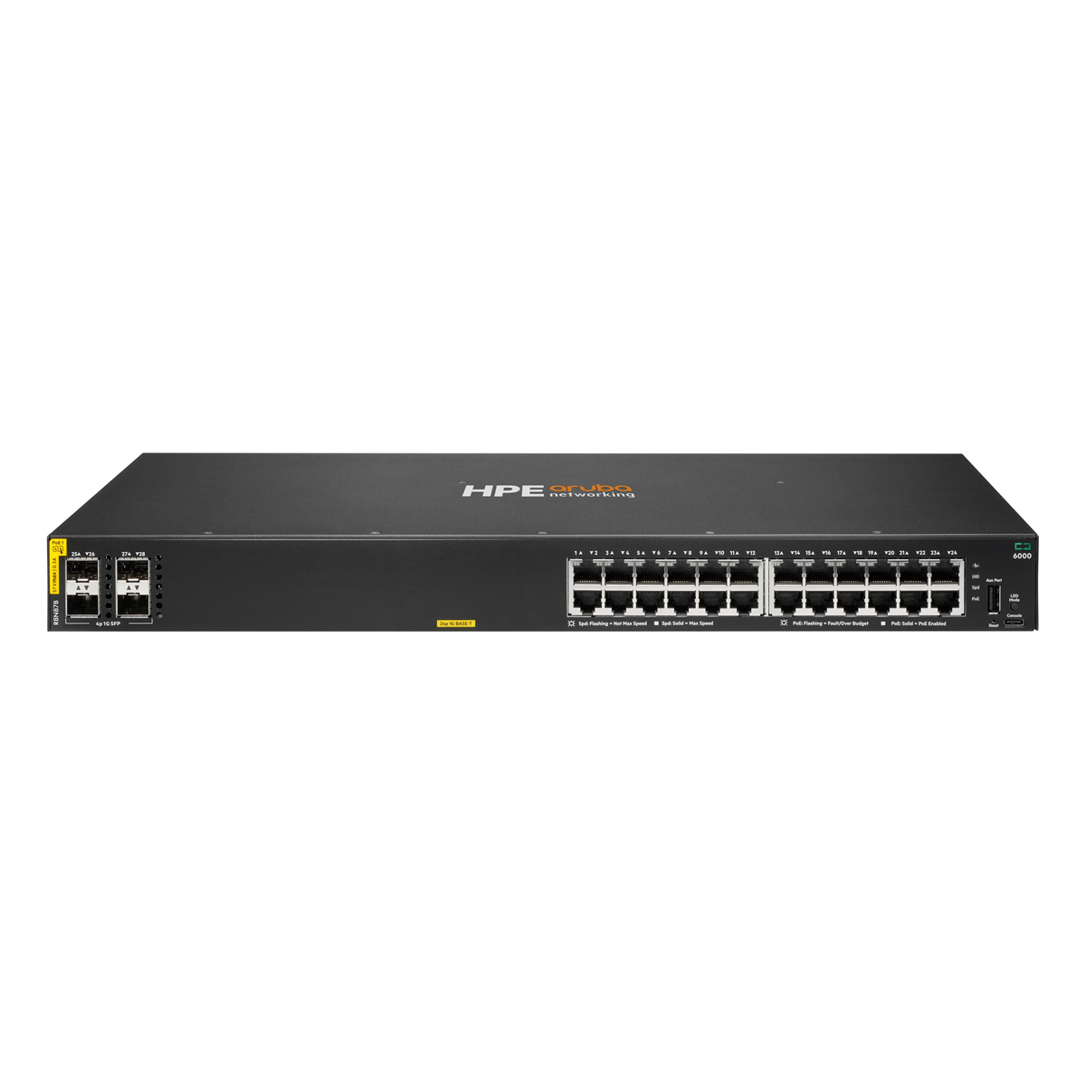Bild von HPE Aruba Networking CX6000 Managed Switch (R8N87B) 24x 1G Ethernet, 4x 1G SFP, PoE/PoE+ 370W
