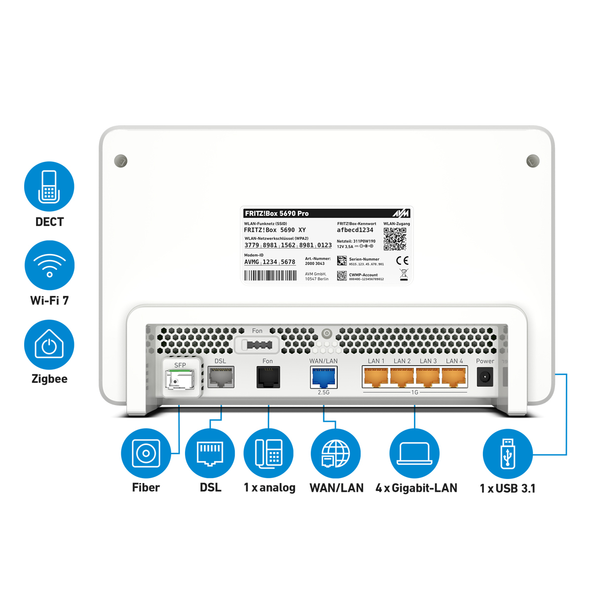 Bild von AVM FRITZ!Box 5690 Pro WiFi 7 (WLAN BE) Router, Triband, max. 18.490 Mbit/s, Glasfaser- und DSL-Anschluss
