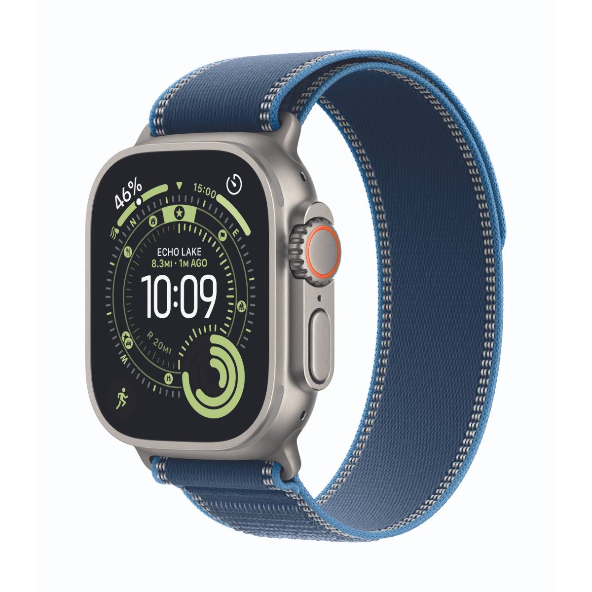 Bild von Apple Watch Ultra 3 Cellular 49mm Natur Titan Gehäuse mit Blau/Hellblau Trail Loop - M/L
