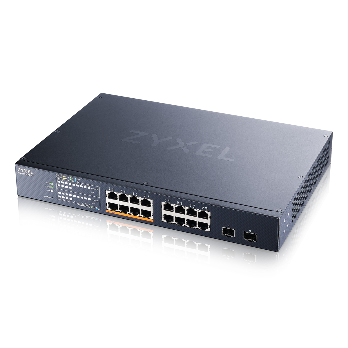 Bild von Zyxel XMG1915-18EP Smart Managed Switch 16x 2.5G Ethernet (8x PoE++, max. 180W), 2x 10G SFP+