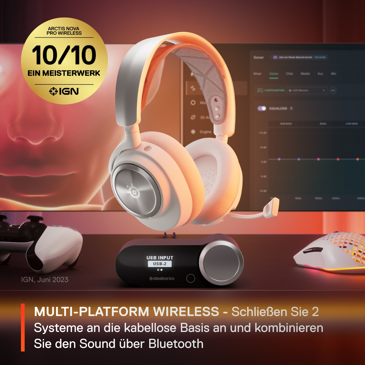 Bild von SteelSeries Gaming Headset Arctis Nova Pro Wireless White Multi-System Gaming-Headset mit wechselbarem Akku (Infinity Power System) und Active Noise C