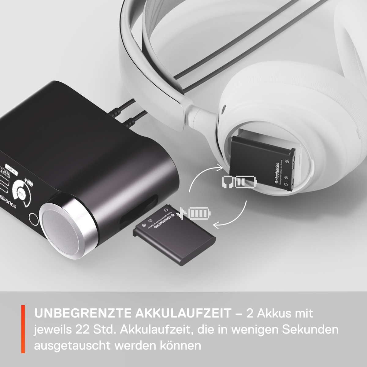 Bild von SteelSeries Gaming Headset Arctis Nova Pro Wireless White Multi-System Gaming-Headset mit wechselbarem Akku (Infinity Power System) und Active Noise C