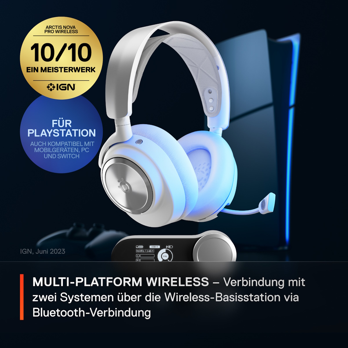 Bild von SteelSeries Gaming Headset Arctis Nova Pro Wireless P White Multi-System Gaming-Headset mit wechselbarem Akku (Infinity Power System) und Active Noise