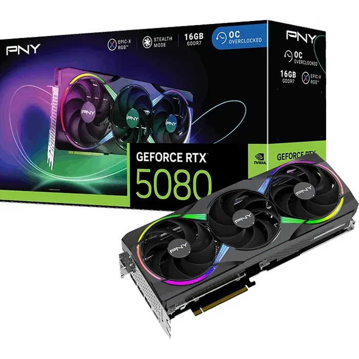 Bild von PNY GeForce RTX 5080 ARGB Epic-X RGB Overclocked Triple Fan - 16GB GDDR7, HDMI, 3x DP