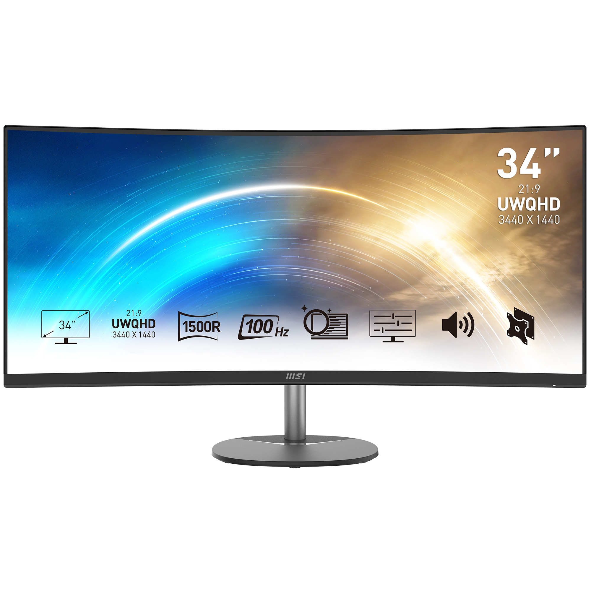 Bild von MSI PRO MP341CQDE Office Monitor - QHD Curved Panel, 100 Hz, Lautsprecher, WQHD Auflösung 3.440 x 1.440 | Reaktionszeit 1ms