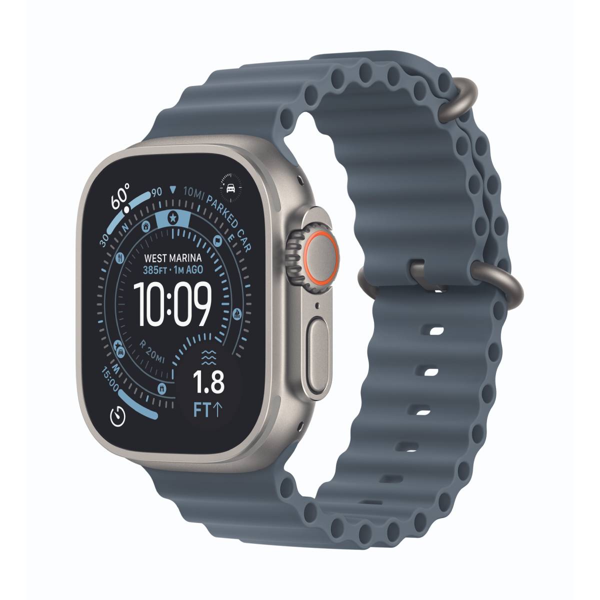 Bild von Apple Watch Ultra 3 Cellular 49mm Natur Titan Gehäuse mit Maritimblau Ocean Band