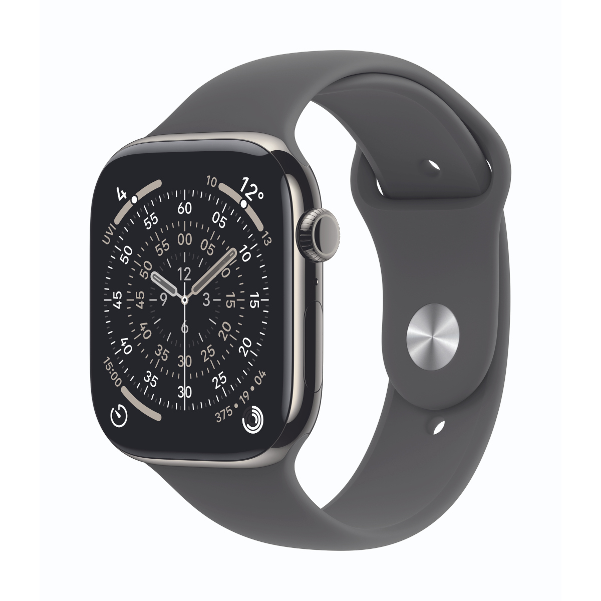 Bild von Apple Watch Series 11 Cellular 46mm Natur Titan Gehäuse mit Steingrau Sport Band - M/L