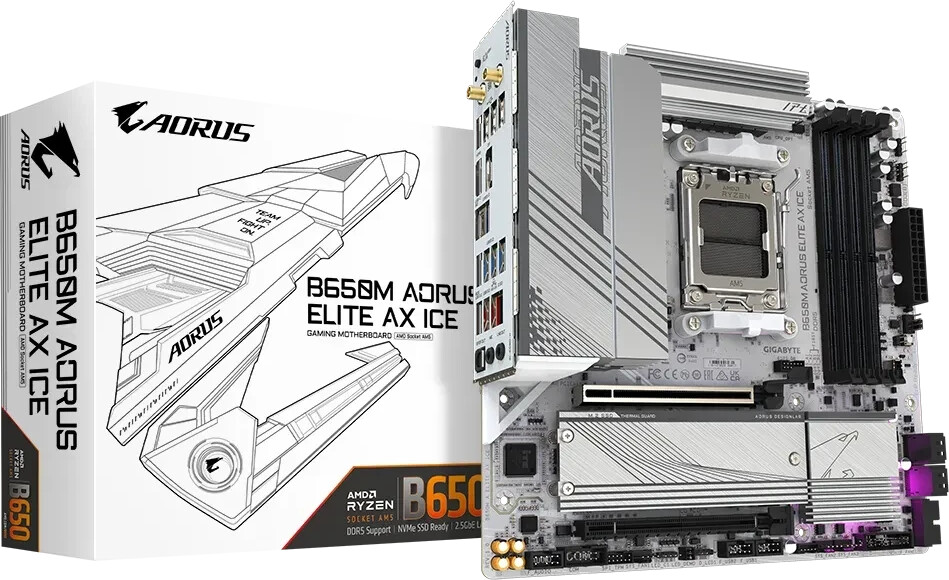 Bild von GIGABYTE B650M AORUS Elite AX ICE Mainboard Sockel AM5