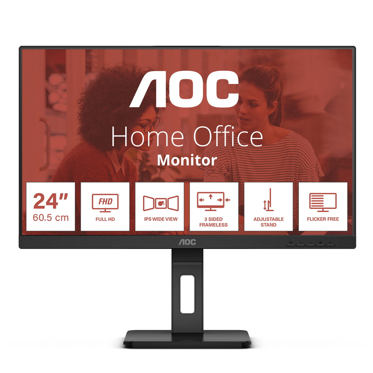 Bild von AOC 24E3QAF 24 Zoll Full HD Monitor, Lautsprecher, höhenverstellbar (1920x1080, 75 Hertz, VGA, HDMI, DisplayPort) schwarz