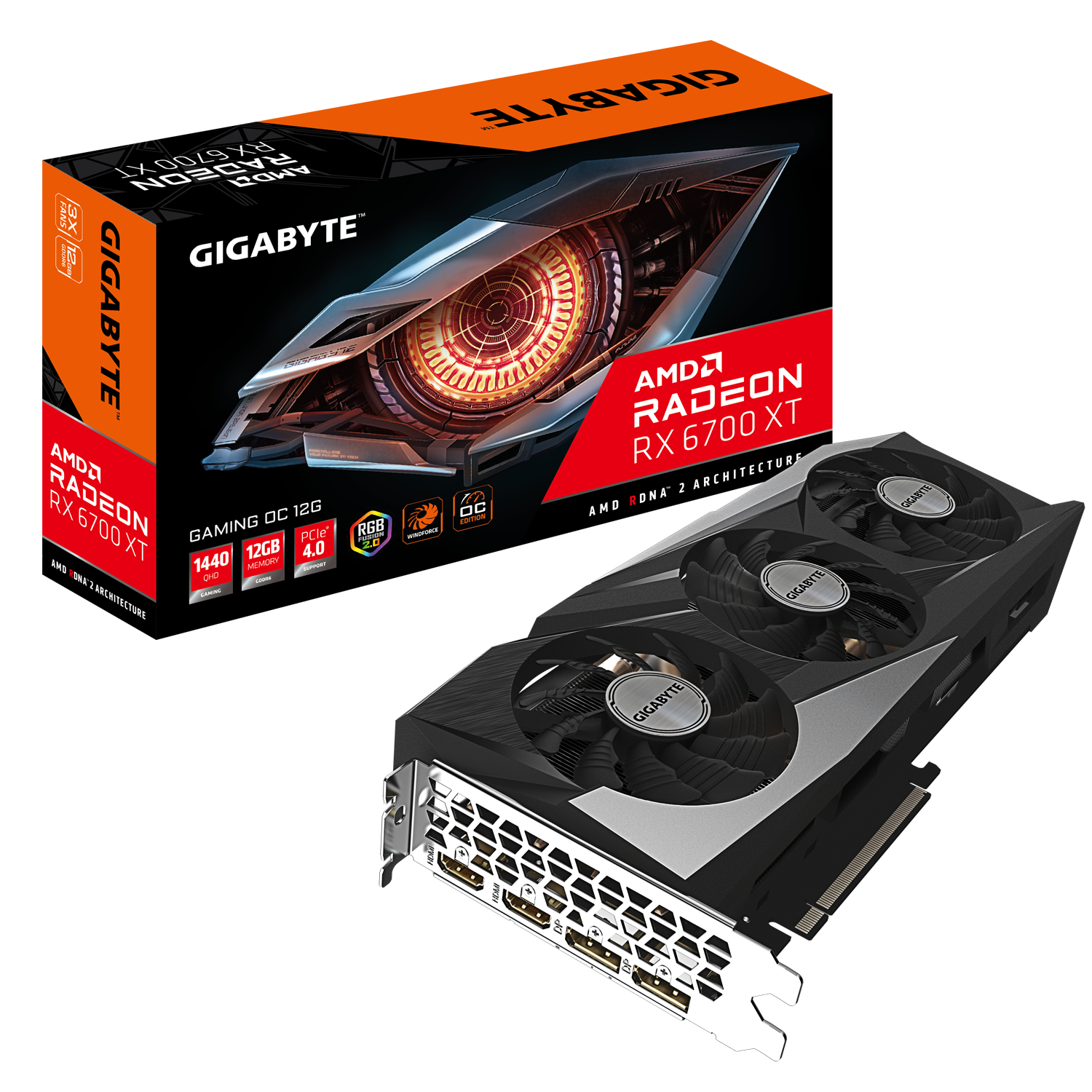 Bild von GIGABYTE Radeon RX 6700 XT Gaming OC 12G Grafikkarte B-Ware - 12GB GDDR6, 2x HDMI, 2x DP